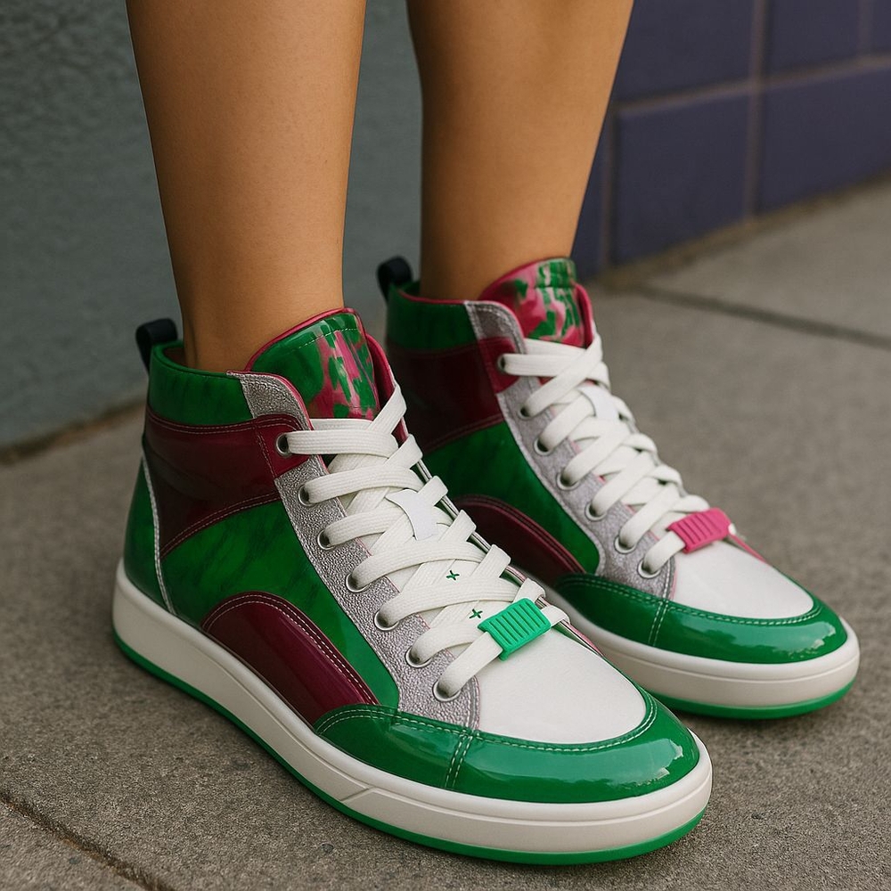 WICKED Pink and Green High-Top Sneakers - Picture 2 of 7